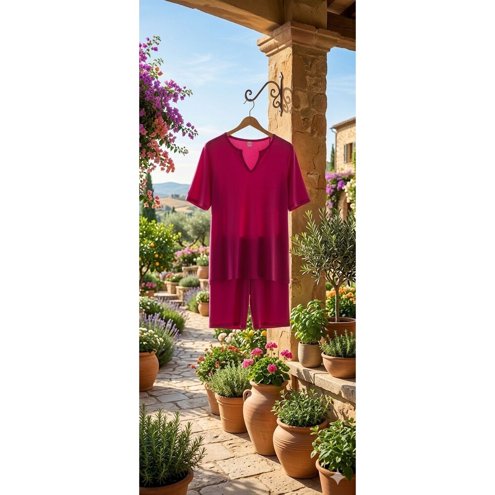 Women's Pink Loungewear Set V-Neck Top & Shorts 2-Piece Outfit Relaxed Fit 1XL